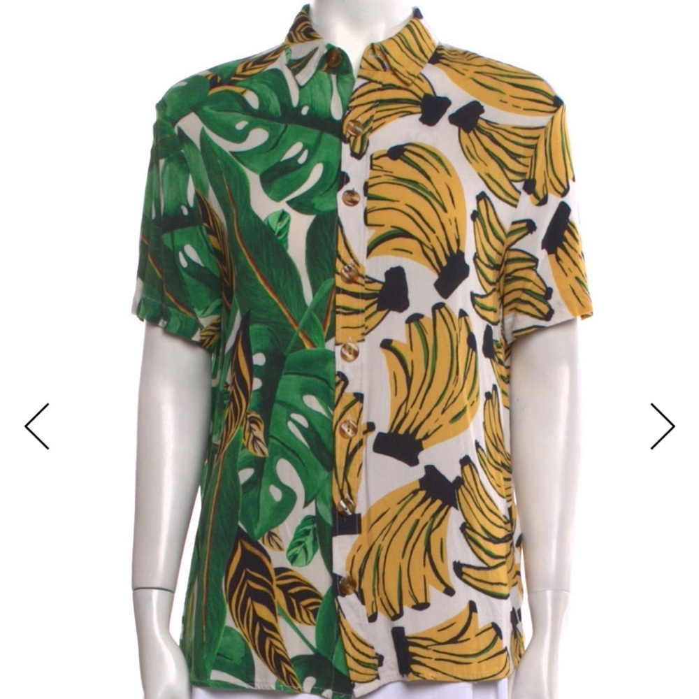 FARM Rio Green and Yellow Banana Print Button Down Shirt S